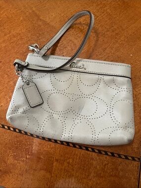 Coach Light Gray Perforated Leather Wristlet with Tag